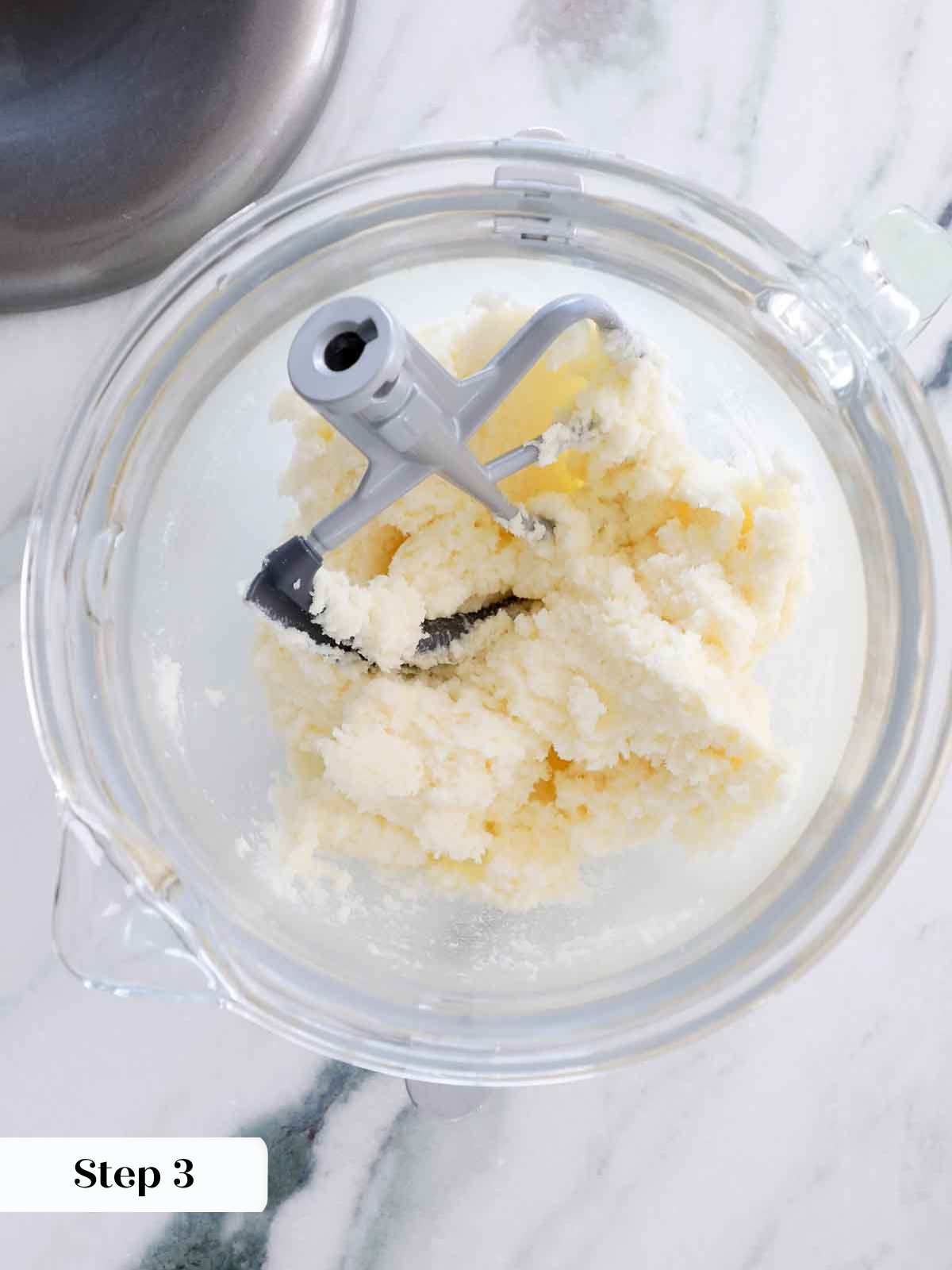 creamed butter and sugar for moist vanilla cake.