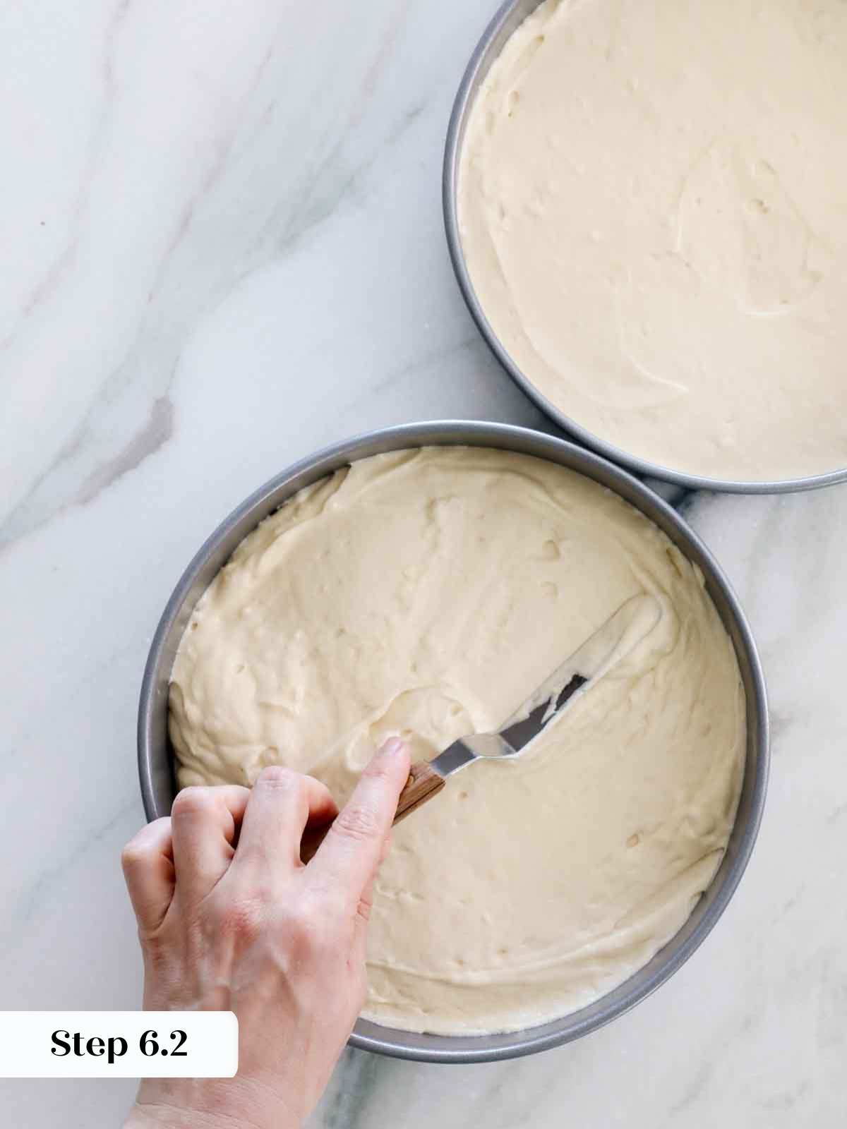 smoothing cake batter between pans.