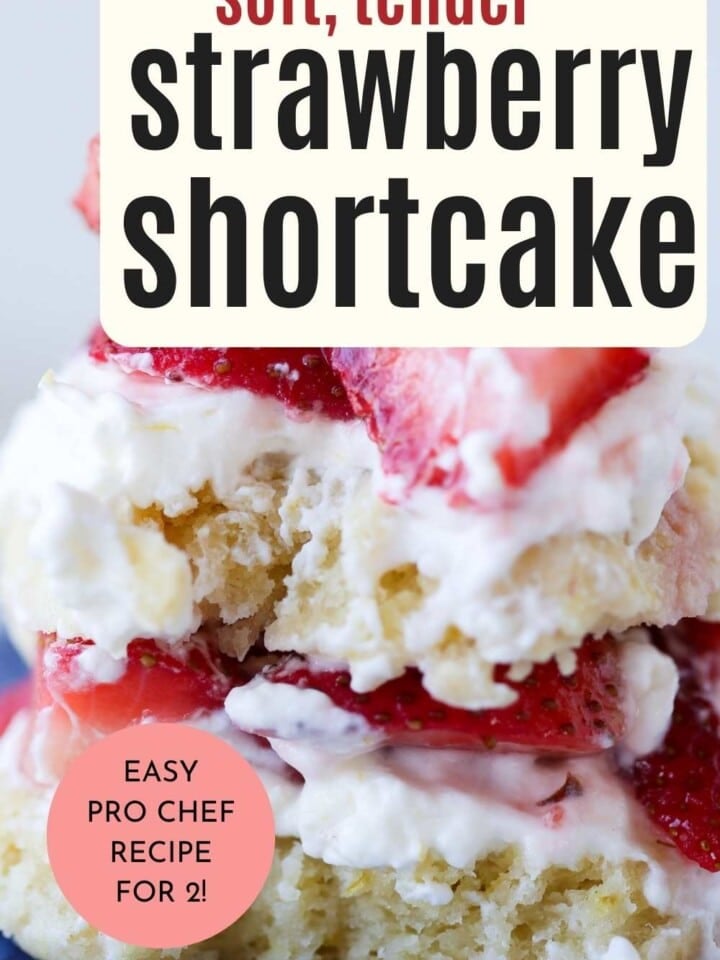 strawberry shortcake for two with text overlay.