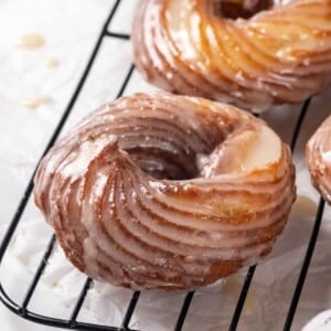 on glazed striped cruller.
