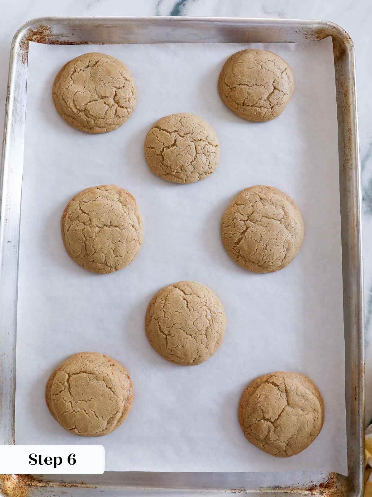 Baked cinnamon sugar cookies displayed on a tray.