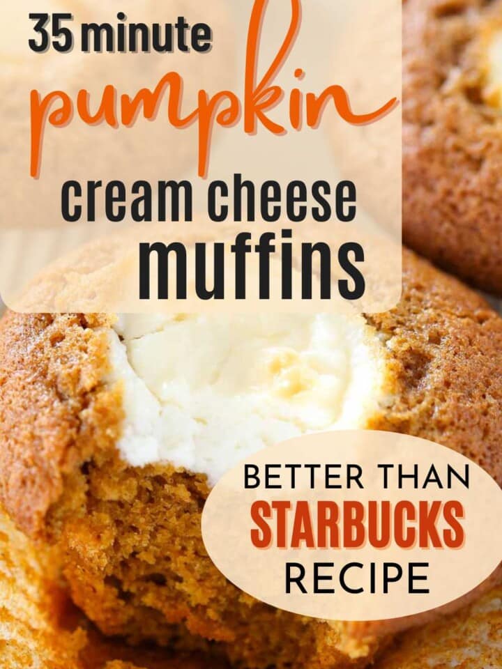 cream cheese pumpkin muffin unwrapped with text overlay.