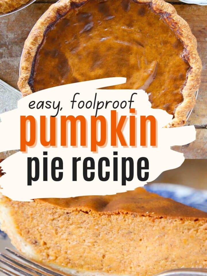 two pictures of pumpkin pie with text overlay.