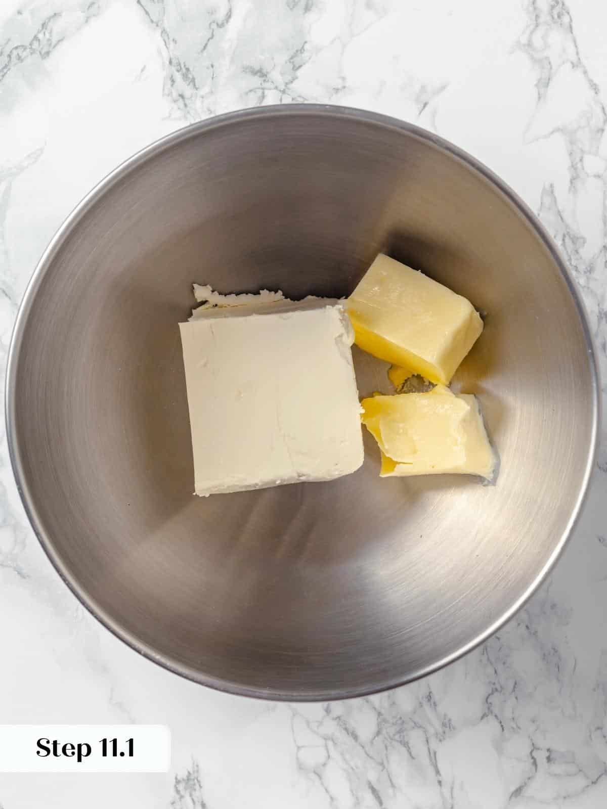 Ingredients for the frosting in a bowl before mixing for the applesauce cake.