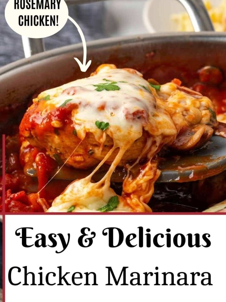 A pan of baked chicken marinara fresh out of the oven.