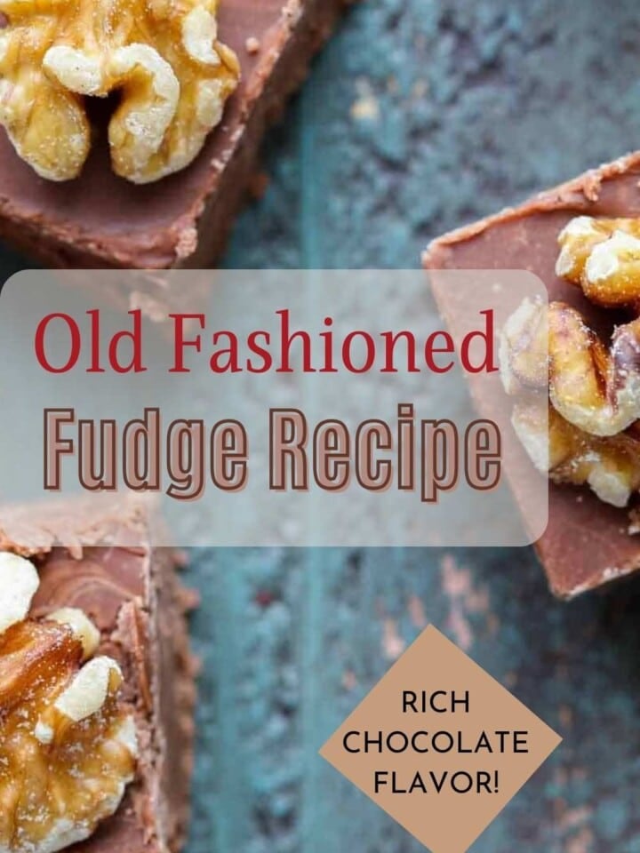 Creamy chocolate fudge squares on a blue counter, perfect for sharing.