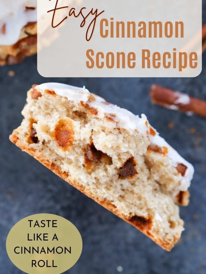 Cinnamon scones with a golden top on a counter.