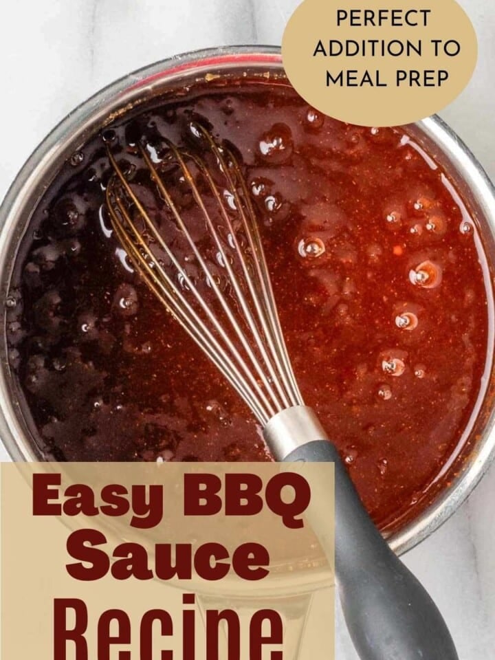 A whisk with homemade BBQ sauce for grilled meat.