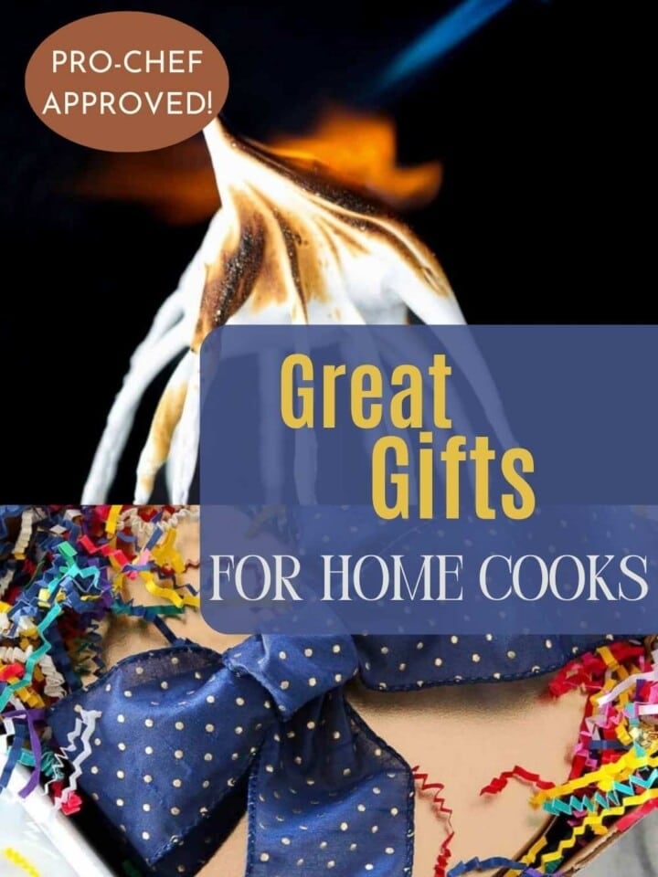 Creative gift ideas for people who love to cook, shown with colorful and practical items.