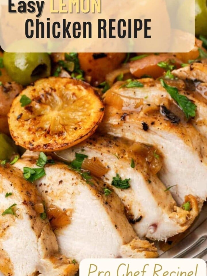 Lemon chicken served with a garnish of fresh parsley.