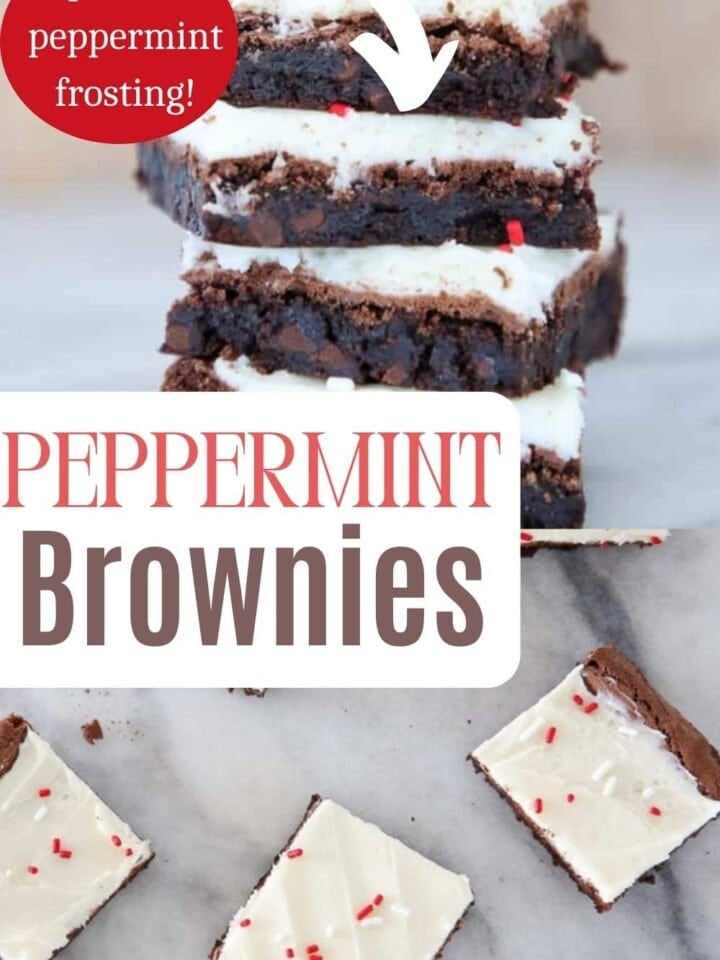 Chocolate peppermint brownies with a glossy top layer and crushed peppermint garnish, perfect for gifting.