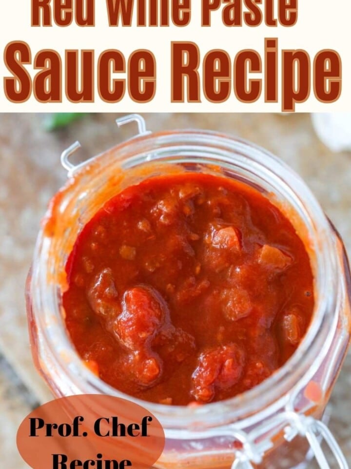 red wine pasta sauce in a clear jar.