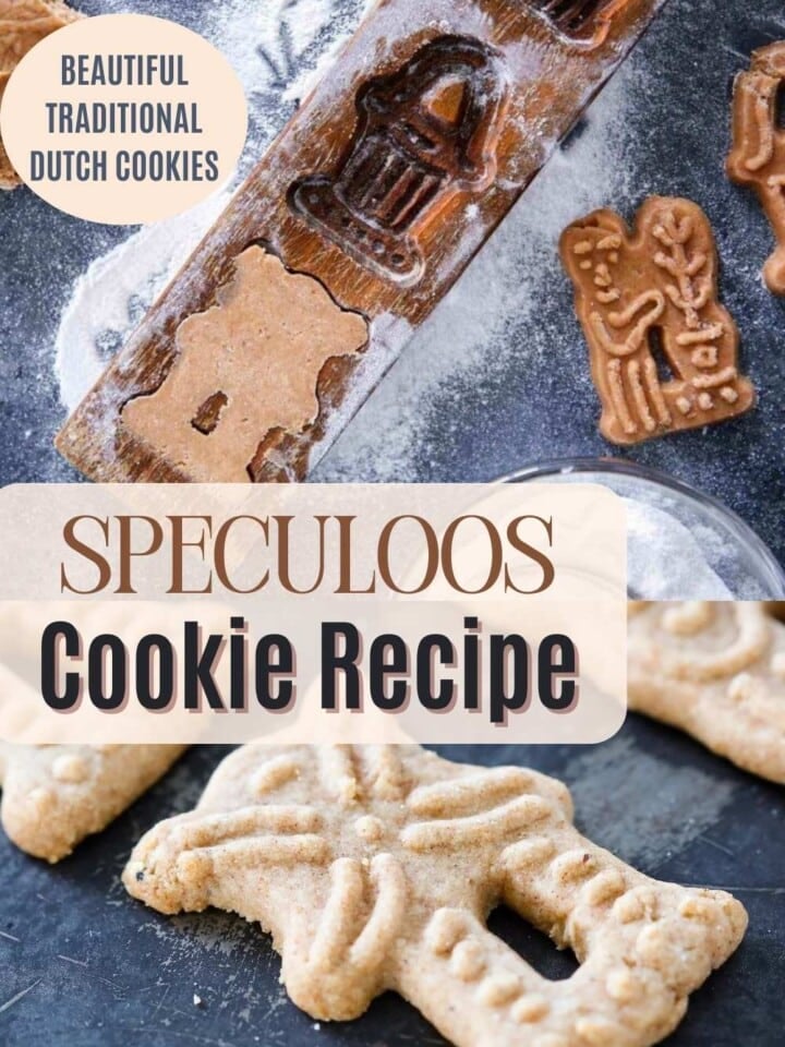 Homemade speculoos cookies displayed on a festive table, showing their spiced texture.