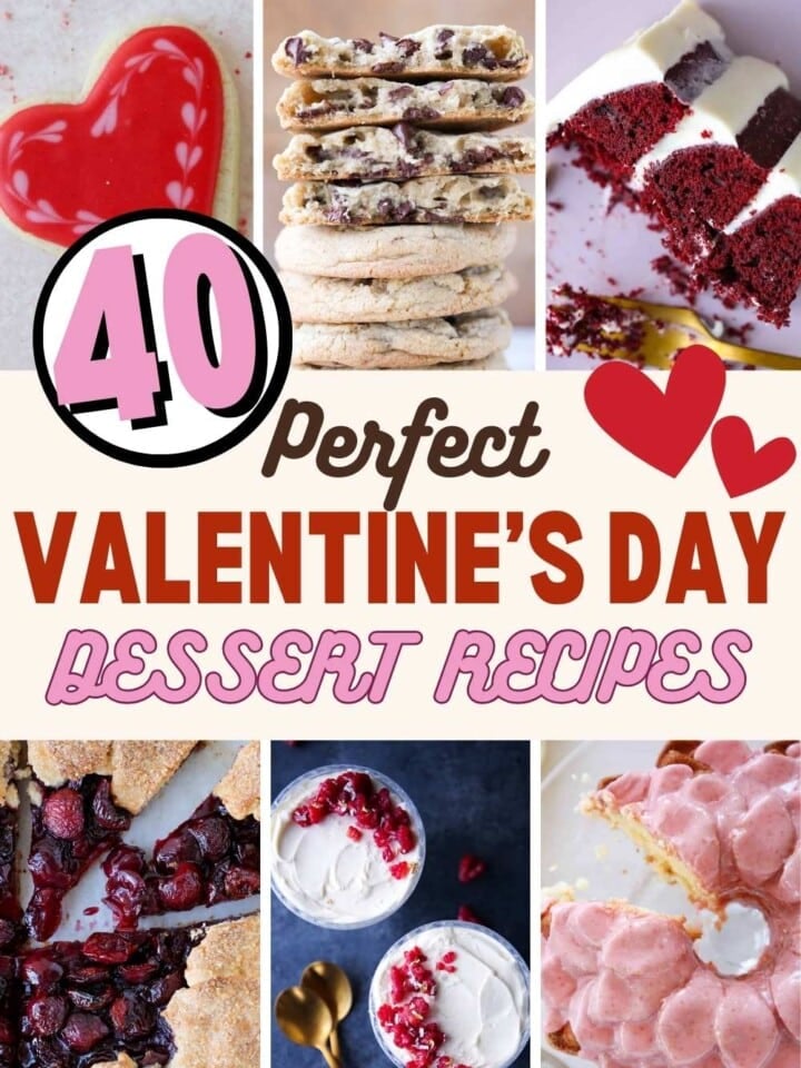 A tray of assorted Valentine's desserts, including galette, cookies, and chocolate cake, displayed for a romantic setting.