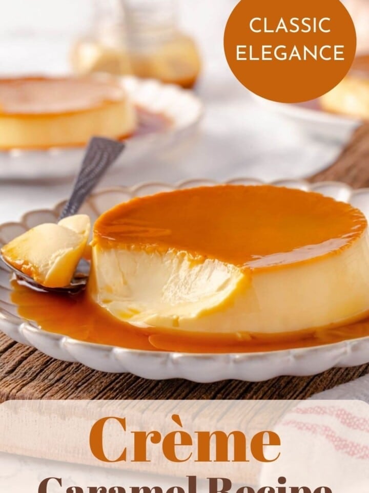 Close-up of a perfectly set crème caramel with a glossy caramel sauce on top.