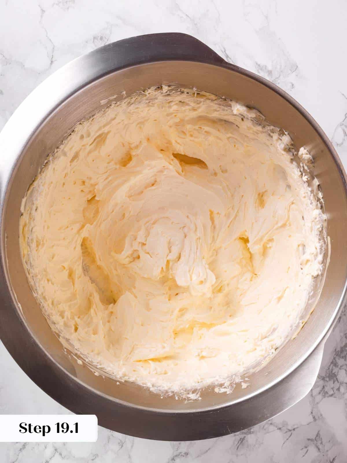 Strawberry buttercream mixture before the addition of homemade strawberry jam.