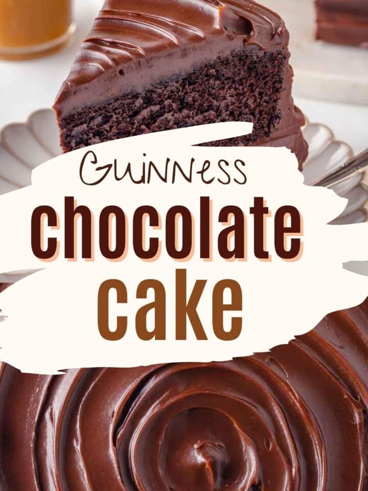 A beautifully decorated Irish Guinness chocolate cake with frosting swirls, ready to be served for dessert.