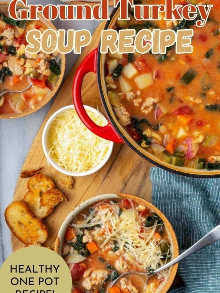 Delicious ground turkey soup featuring lean turkey and colorful vegetables.