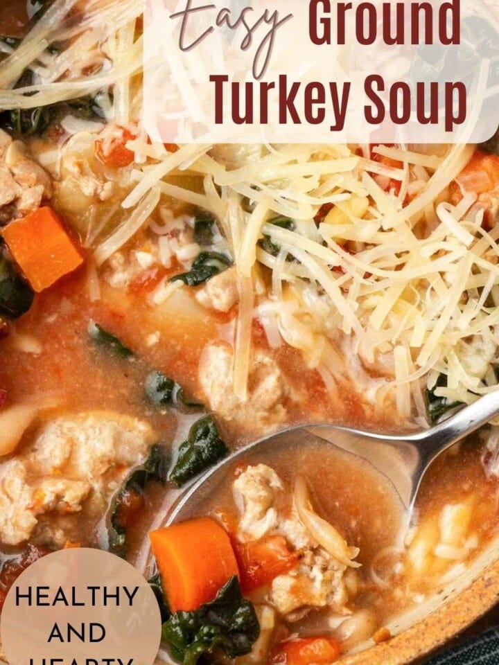 Hearty one-pot ground turkey soup with a medley of fresh vegetables and a flavorful broth.