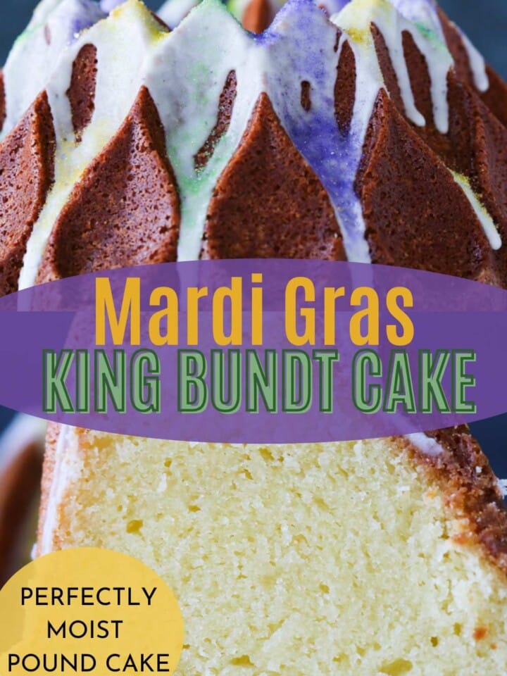 Slice of almond-infused Bundt cake showcasing a glossy, tangy Bourbon topping.