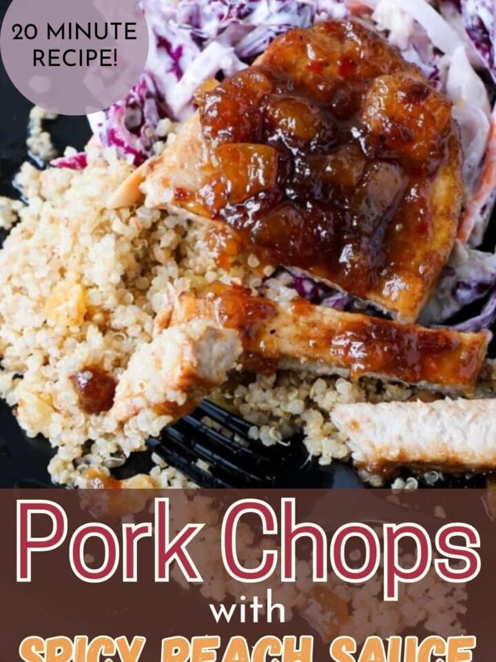 Delicious pork chops with a caramelized peach glaze and zesty spice.