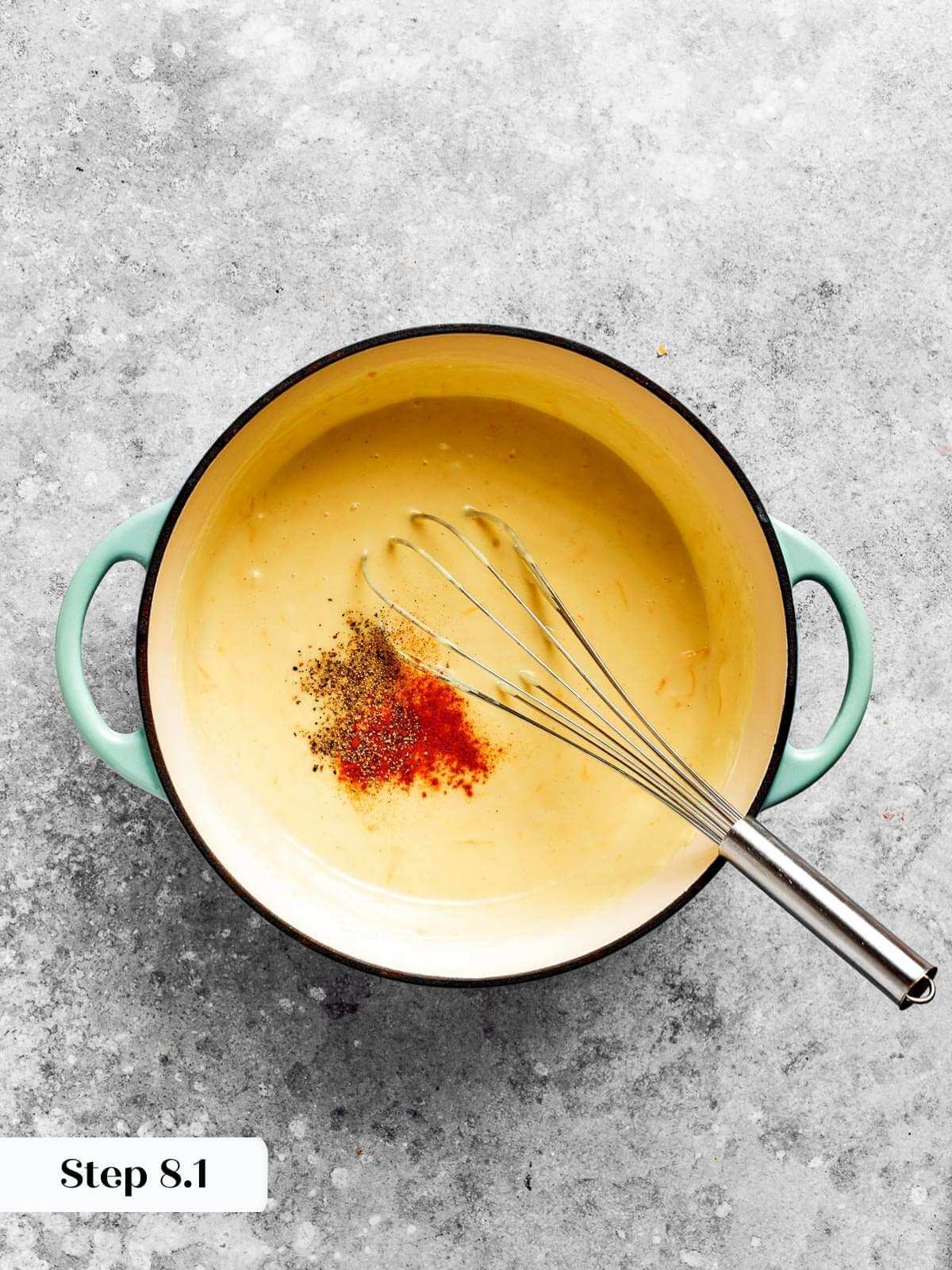 Paprika and dry mustard sprinkled into a bubbling roux.