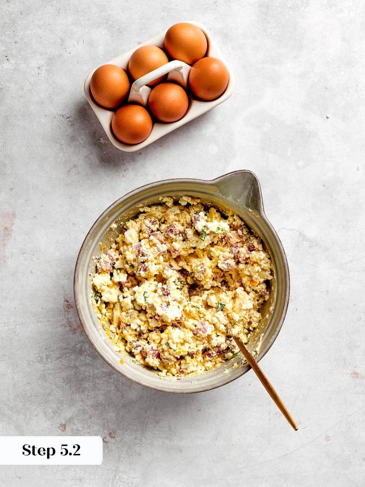 The pizza rustica filling mixed together before eggs are added.