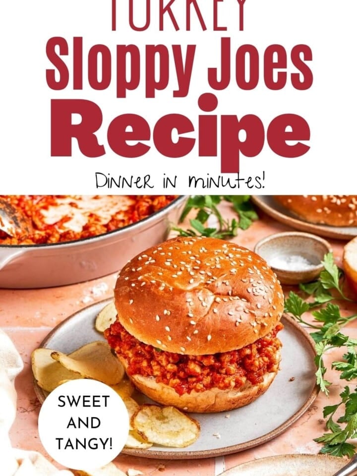 Golden brioche buns stacked with turkey sloppy joe filling.