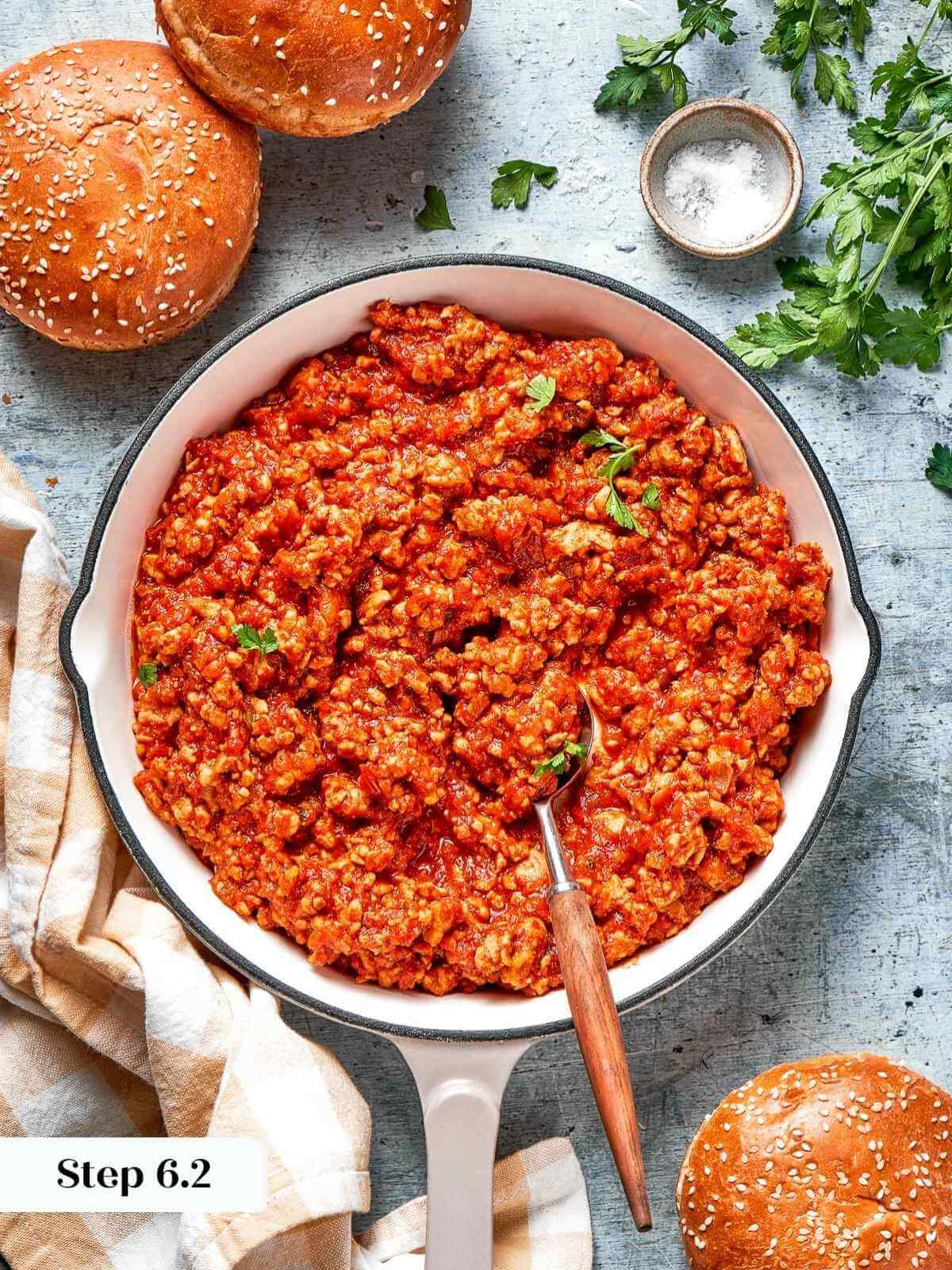 Chopped herbs added to the sloppy joe mixture near the end.