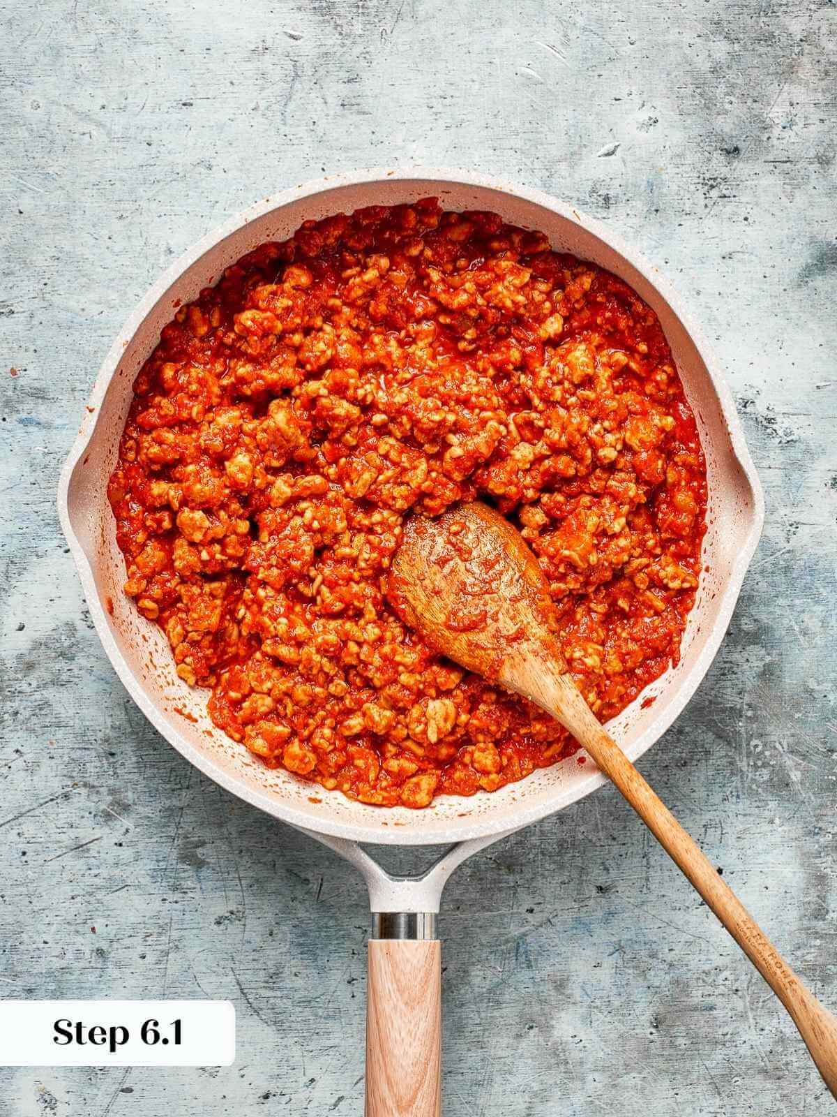 sloppy joe mixture simmering on the stovetop.