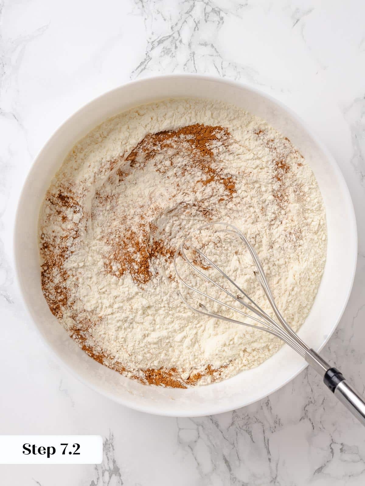 Mixing dry ingredients gently into whipped batter.
