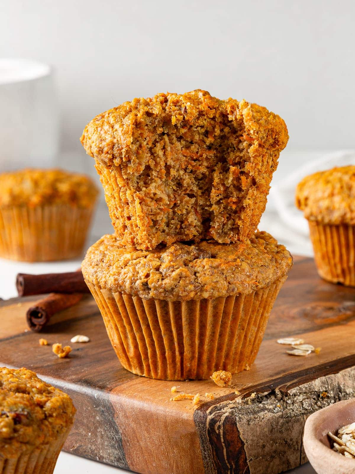 Partially eaten muffin revealing soft, moist center.