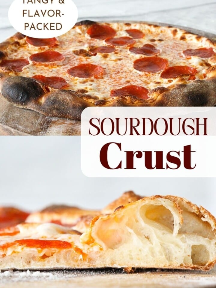 Golden baked sourdough crust topped with sauce and mozzarella.