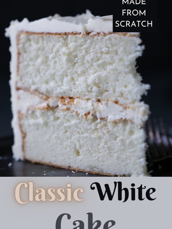 White cake layers stacked with buttercream.