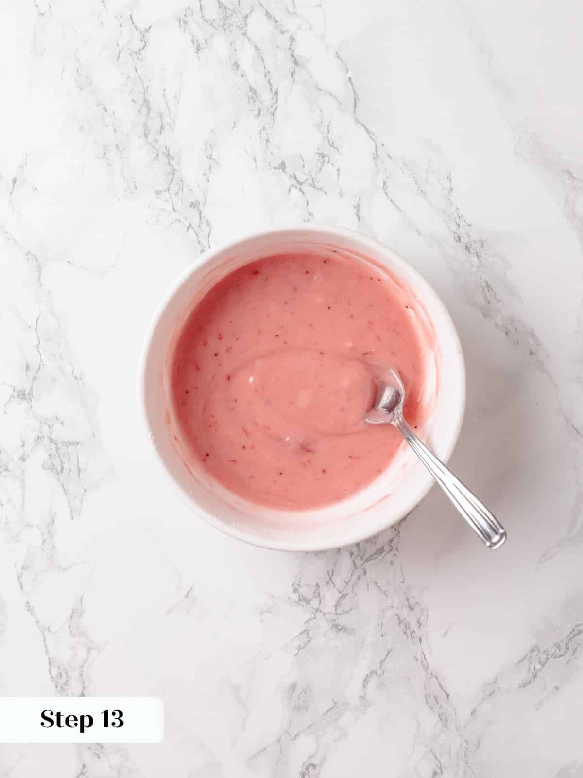 Smooth pink glaze made from strawberry jam and sugar, whisked to the perfect consistency.