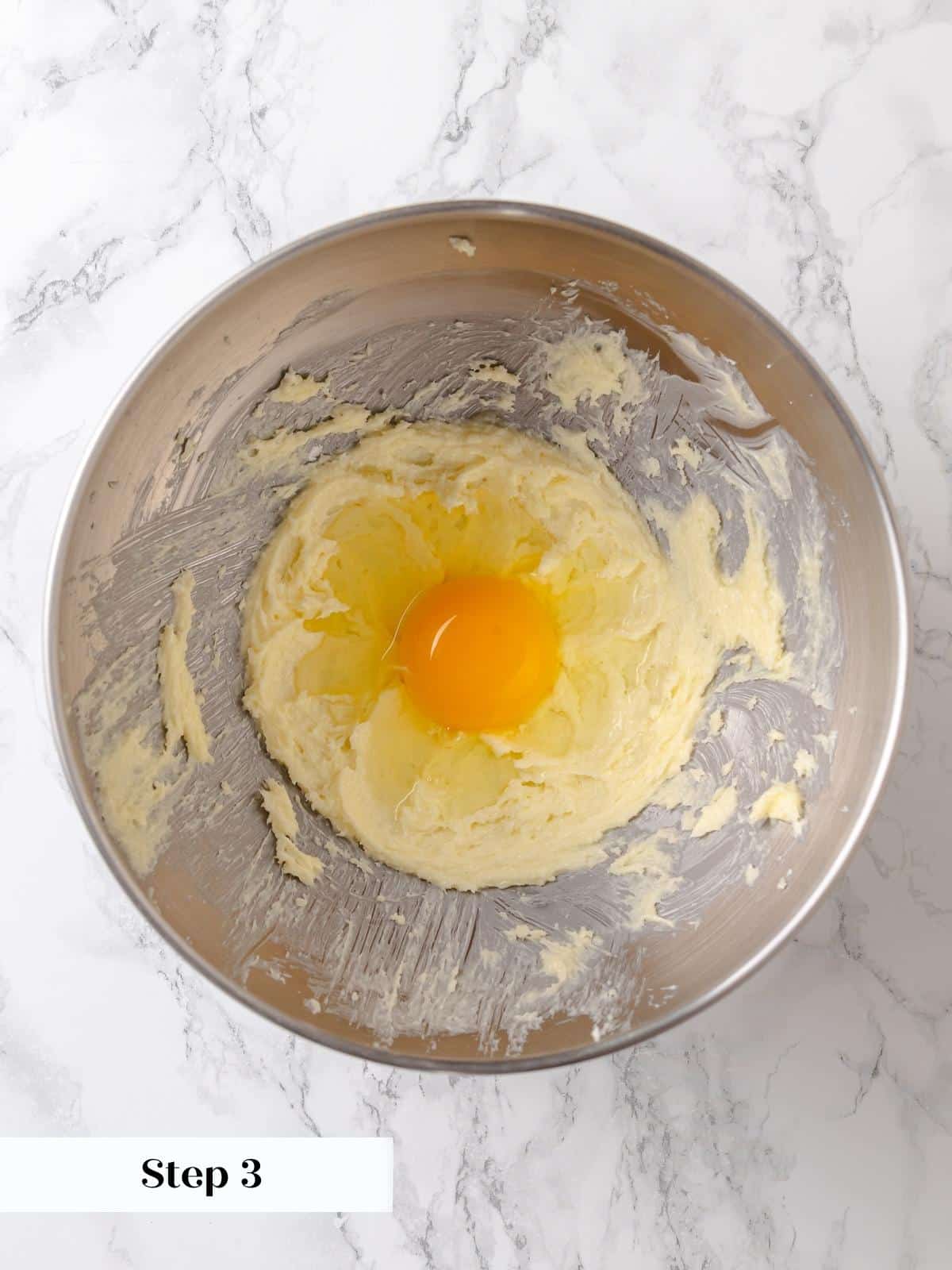 One egg is incorporated into the batter, adding moisture and richness.