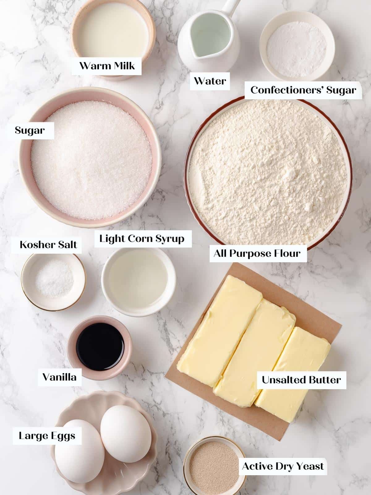 All ingredients for gooey butter cake displayed before mixing the base and topping.