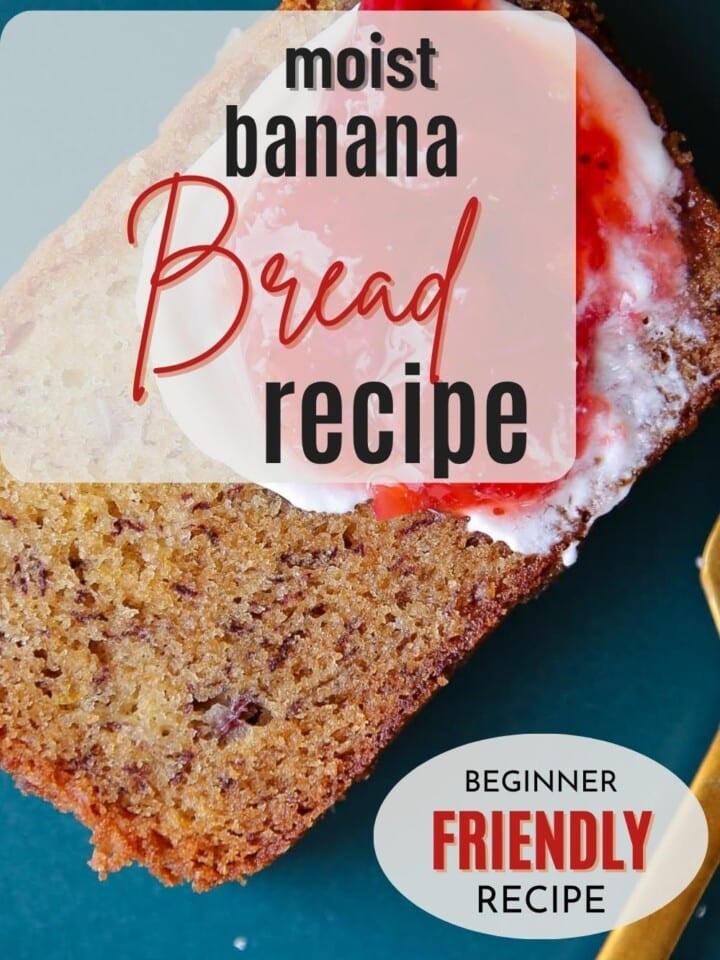 Freshly baked banana bread cut into slices and served with a dollop of sweet ricotta.