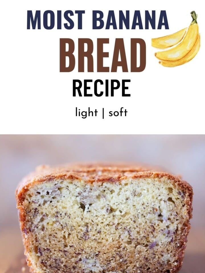 banana bread shown with visible texture and golden brown edges.