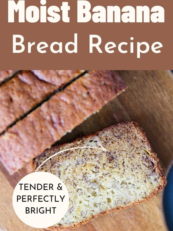 Banana bread on a wooden board.