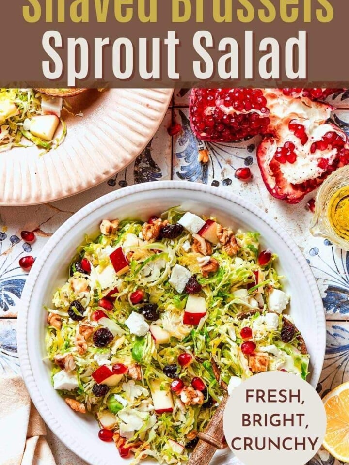 Raw Brussels sprout salad with tart cherries and creamy cheese perfect for fall and winter meals.