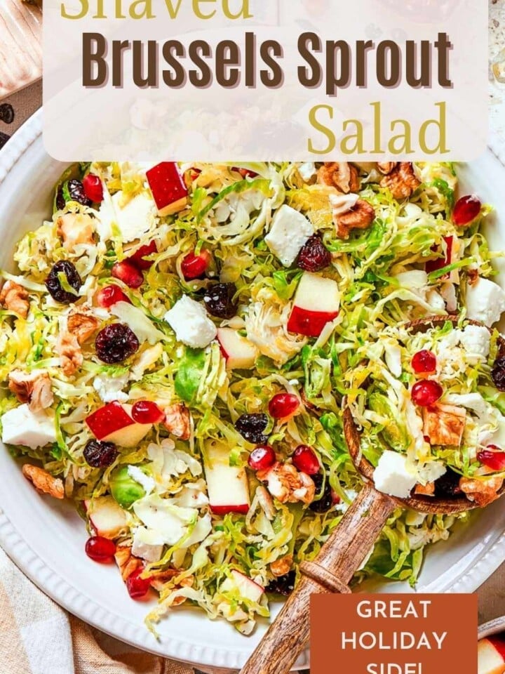 Crunchy salad made with lemony shreds of Brussels sprouts, diced pears, and crumbled feta cheese.