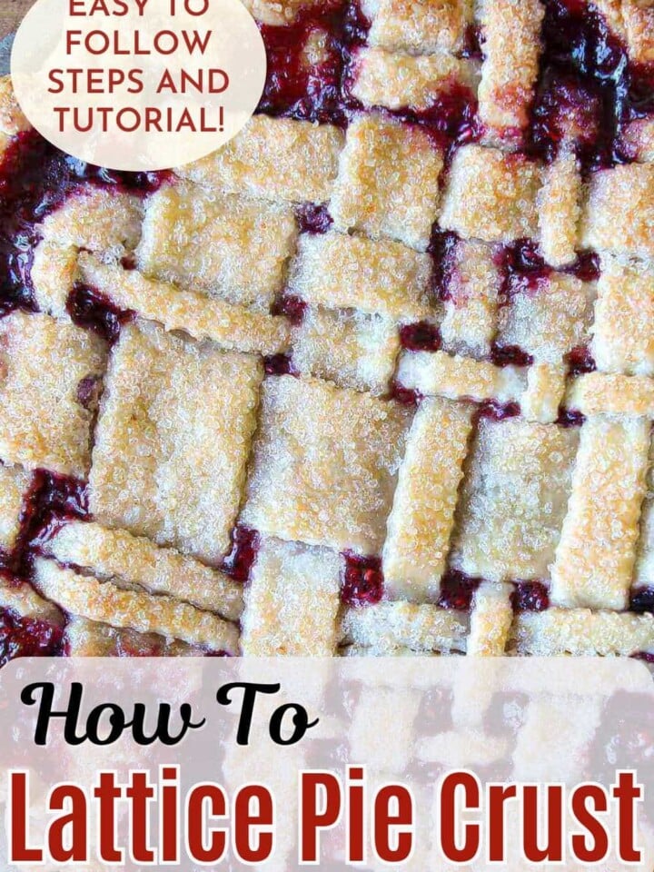 Lattice-topped fruit pies with text that reads easy to follow steps and tutorial.