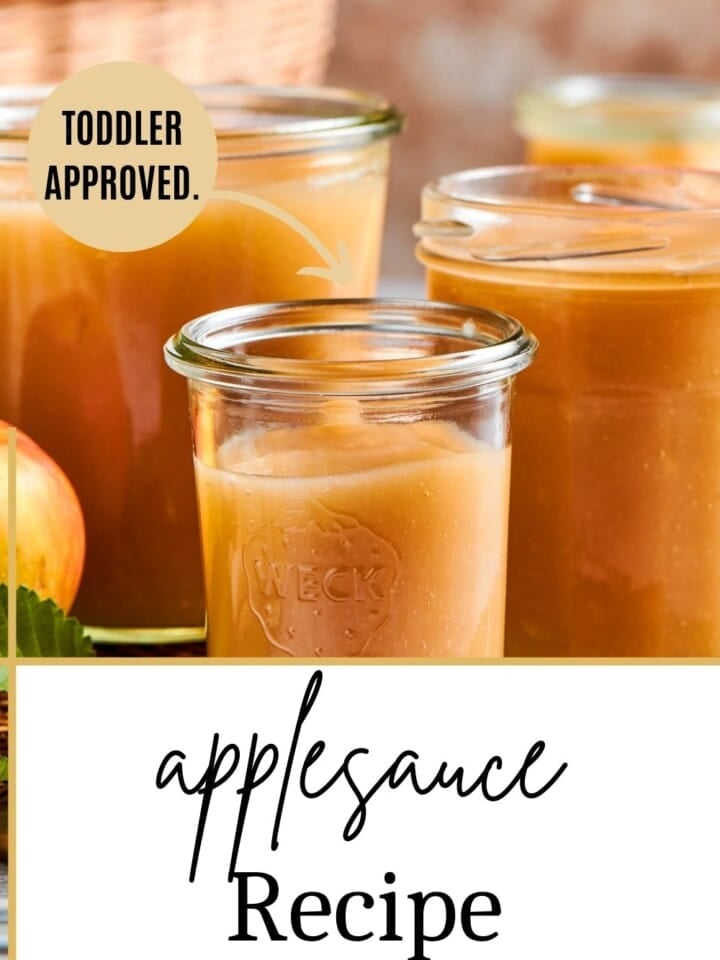 Smooth applesauce in a glass jar, perfect for simple fall baking projects.