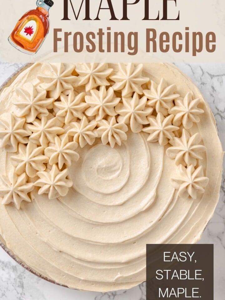 Creamy maple frosting piped in pretty swirls, showing off its airy texture and rich flavor.