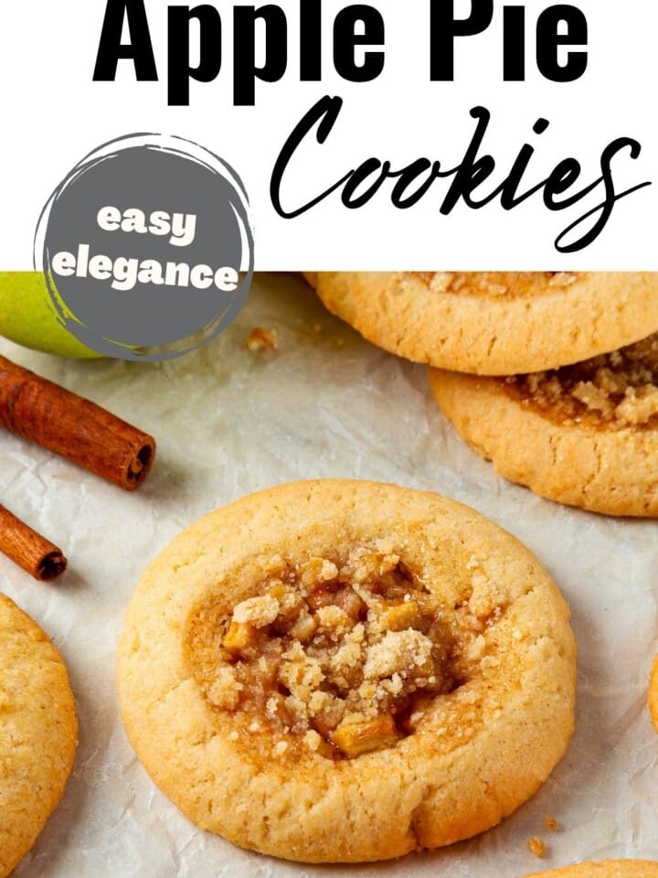 chewy apple pie cookies showing layers of soft cookie, spiced apple, and sweet crumble.