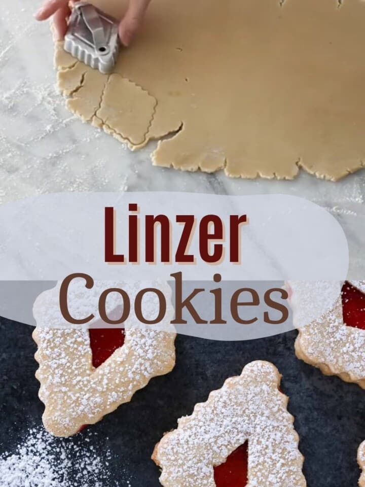 Homemade Linzer cookies layered with jam and sugar, perfect for gifting during the holiday season.