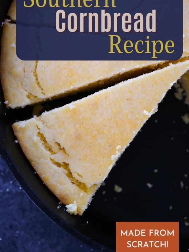 freshly baked cornbread showing golden crust and moist, fluffy interior.