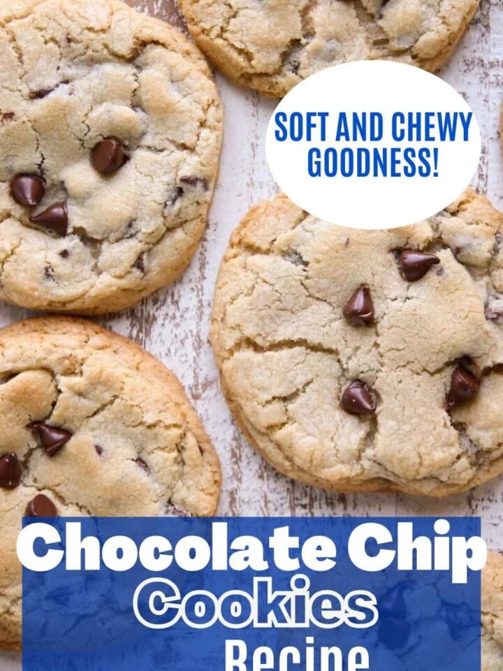 Soft, golden brown chocolate chip cookies with gooey chocolate chips.