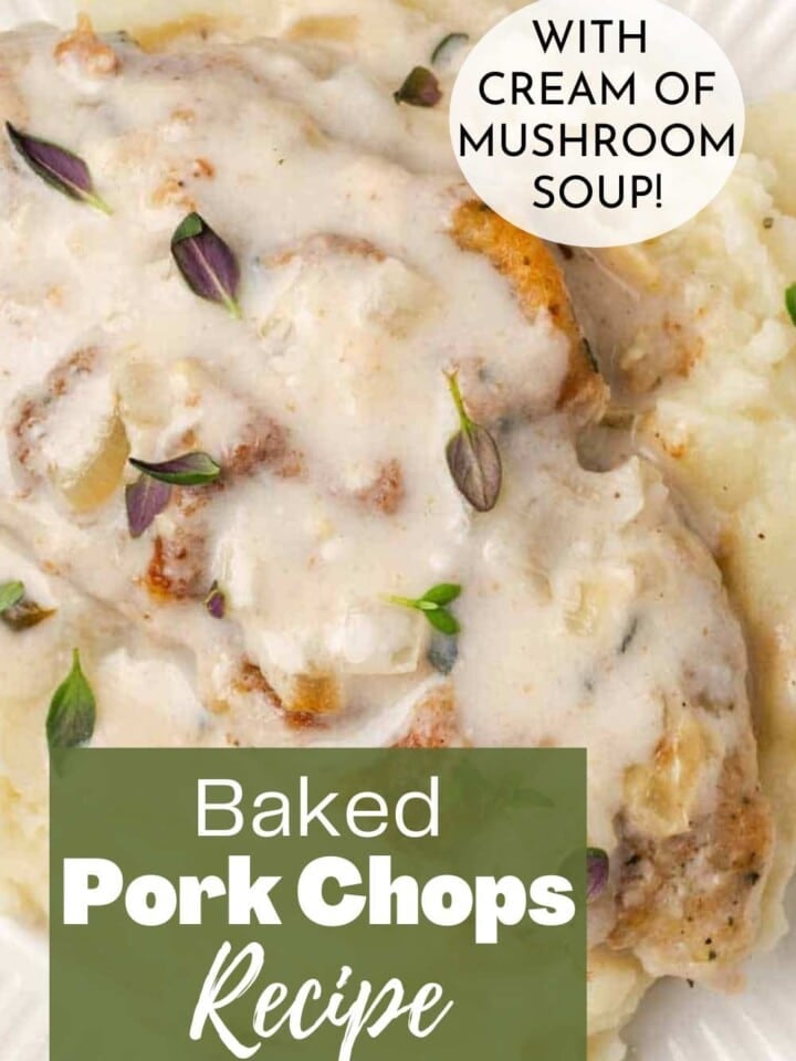 Golden brown porkchops smothered in cream of mushroom soup.